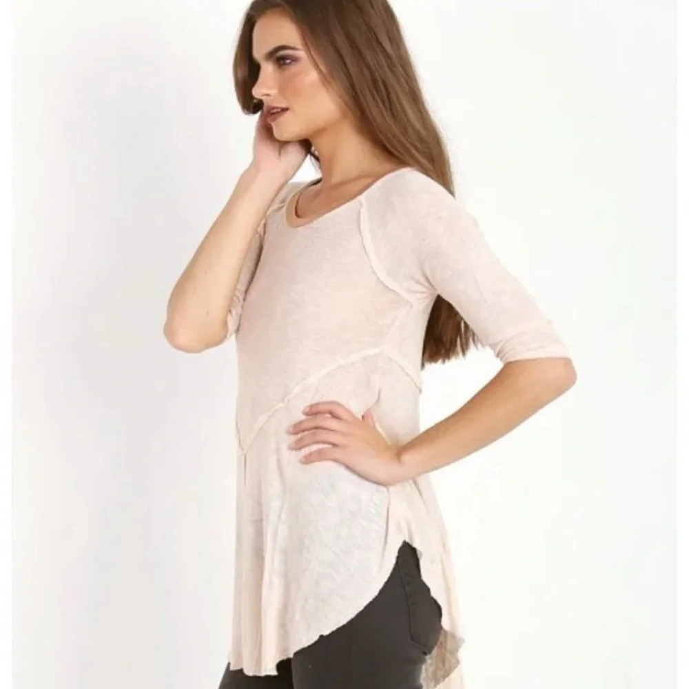 FREE PEOPLE Intimately Free  Weekender Fringe Layering Tee Pink and Tan Size M